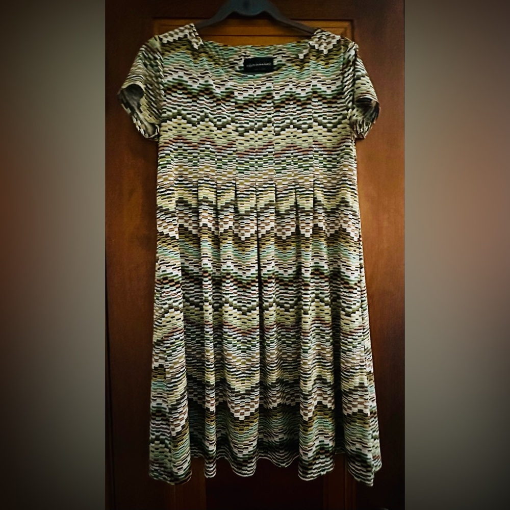 Connected Apparel Green Brown A-Line Midi Dress